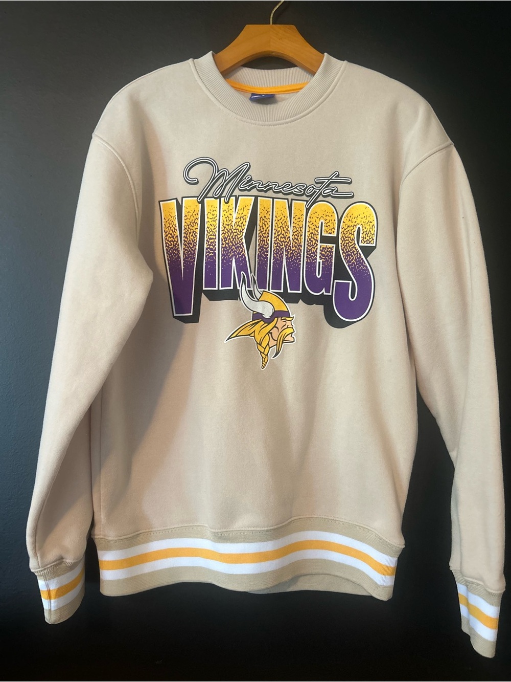 NFL Minnesota Vikings Tan Crewneck with Purple and Gold Graphics